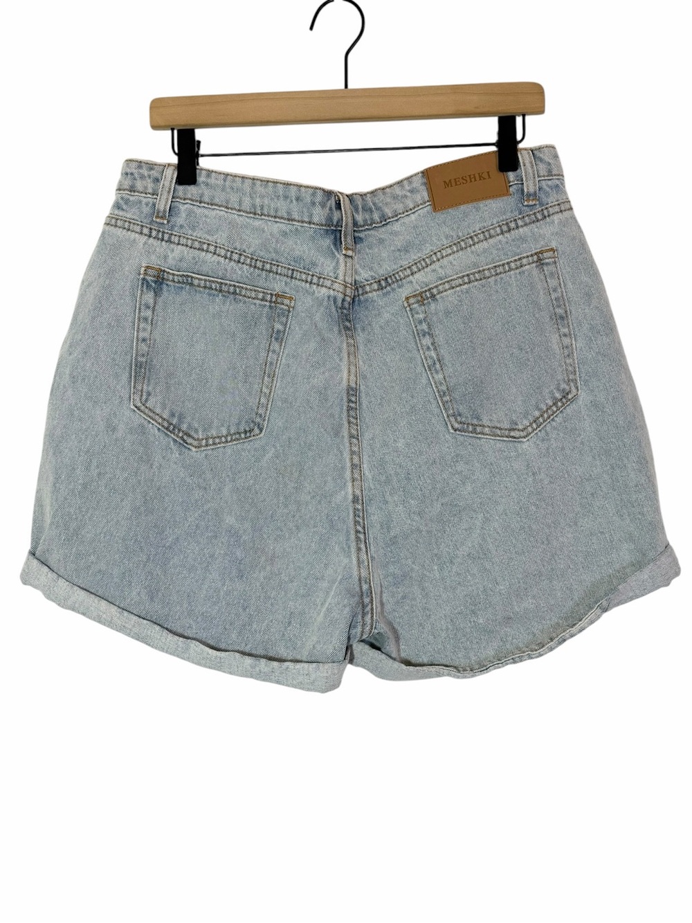 MESHKI Verona Turn Up Hem Frayed Denim Shorts Light Blue NWT Size 16 Jean Shorts - Picture 4 of 11